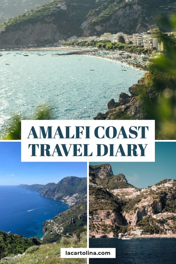 Strip Sandwich Aesthetic Pinterest Templates example: a travel pin titled "Amalfi Coast Travel Diary"