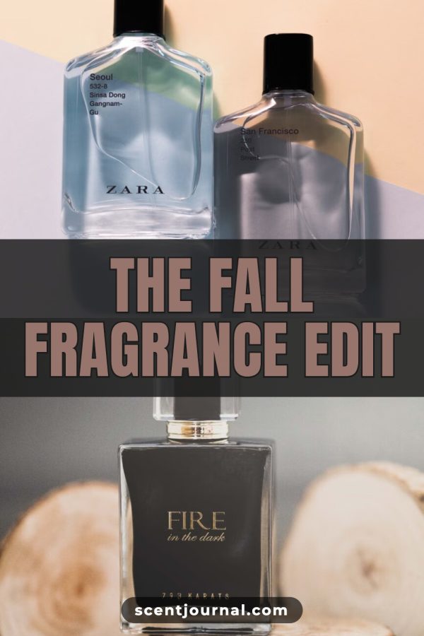 Dark Band + Outlined Caps Aesthetic Pinterest Templates example: a beauty pin titled "The Fall Fragrance Edit"