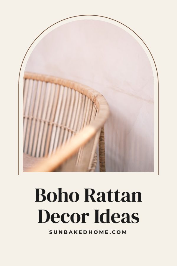 Arch Frame Aesthetic Pinterest Templates example: a home decor pin titled "Boho Rattan Decor Ideas"