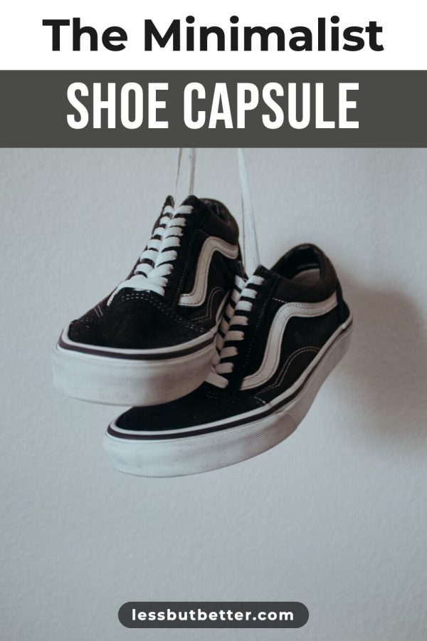 Top Strip Header Aesthetic Pinterest Templates example: a fashion pin titled "The Minimalist Shoe Capsule"