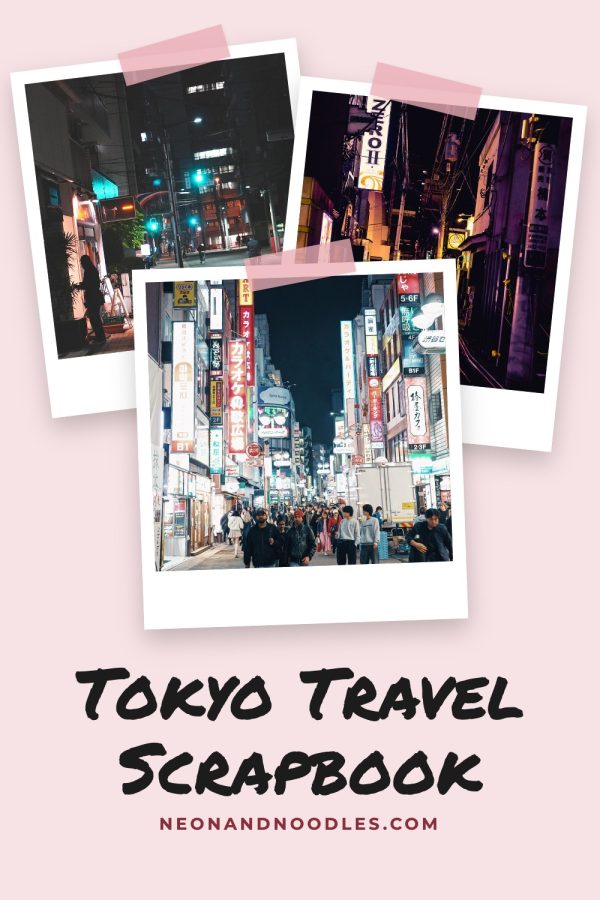 Polaroid Scrapbook Aesthetic Pinterest Templates example: a travel pin titled "Tokyo Travel Scrapbook"