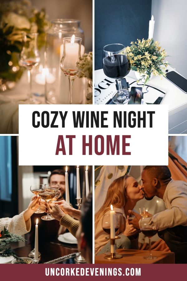 Condensed Box + URL Bar Aesthetic Pinterest Templates example: a lifestyle pin titled "Cozy Wine Night at Home"