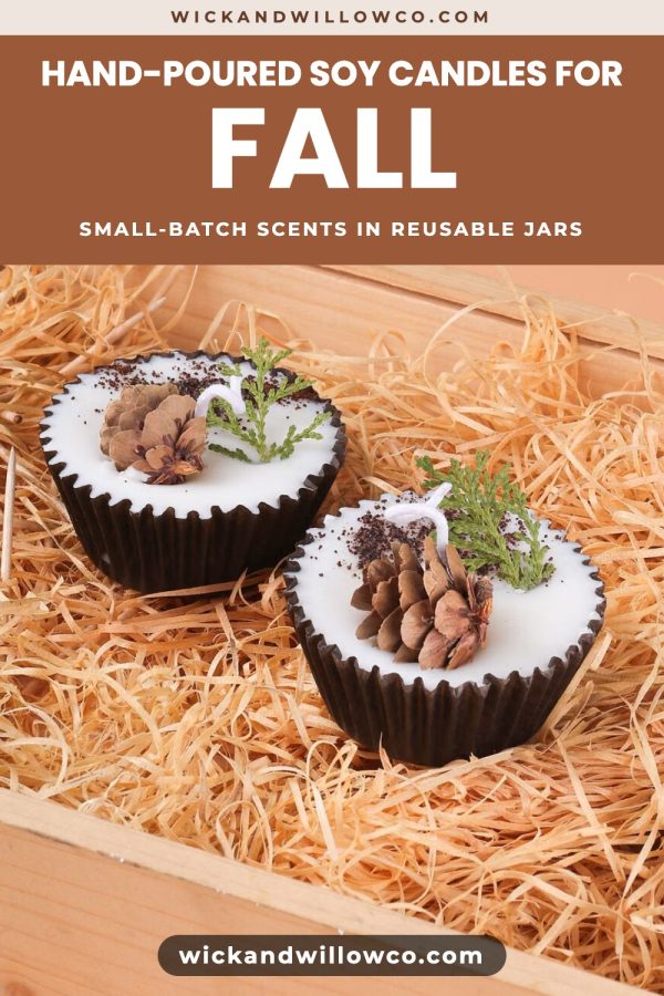 Bold Header Band Canva Pinterest Templates example: a shop pin titled "Hand-Poured Soy Candles for Fall"