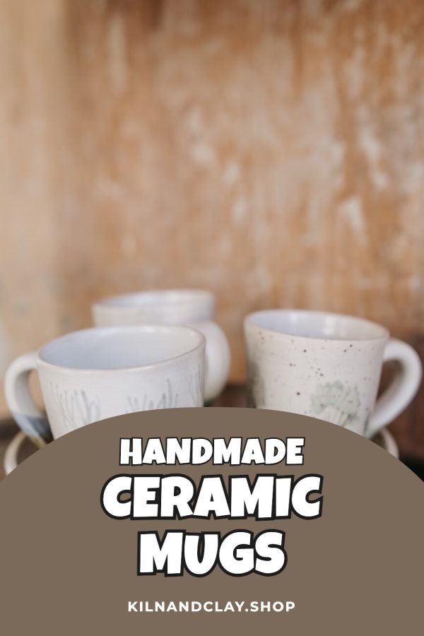 Dome + Outlined Caps Canva Pinterest Templates example: a handmade shop pin titled "Handmade Ceramic Mugs"