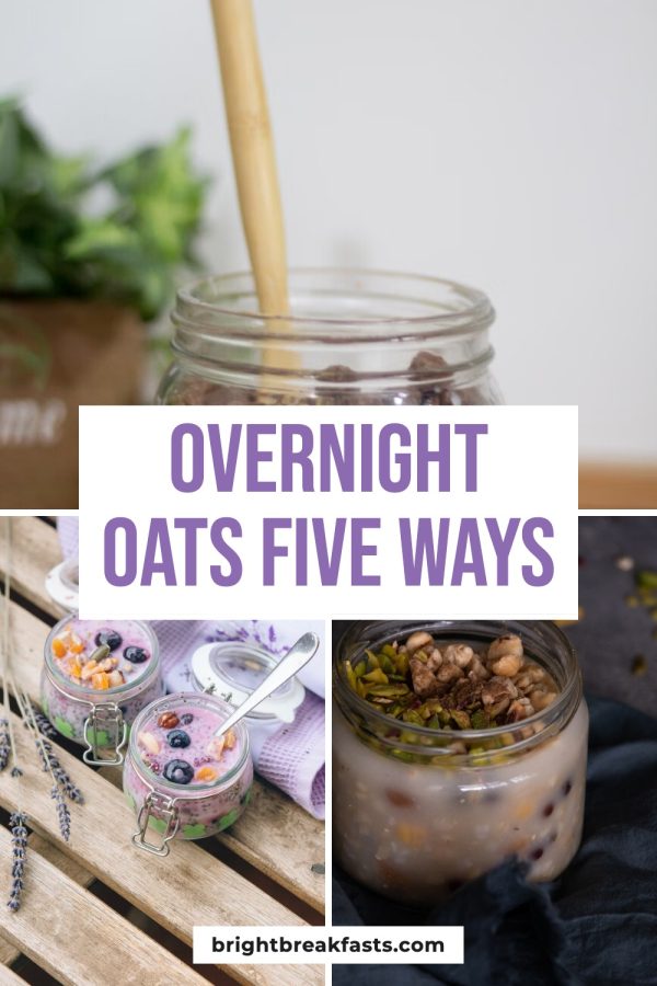 Strip Over Box Canva Pinterest Templates example: a breakfast recipe pin titled "Overnight Oats Five Ways"