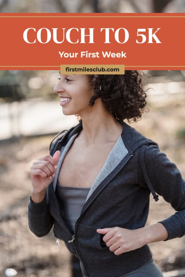 Ruled Top Band + Tab Canva Pinterest Templates example: a fitness pin titled "Couch to 5K: Your First Week"