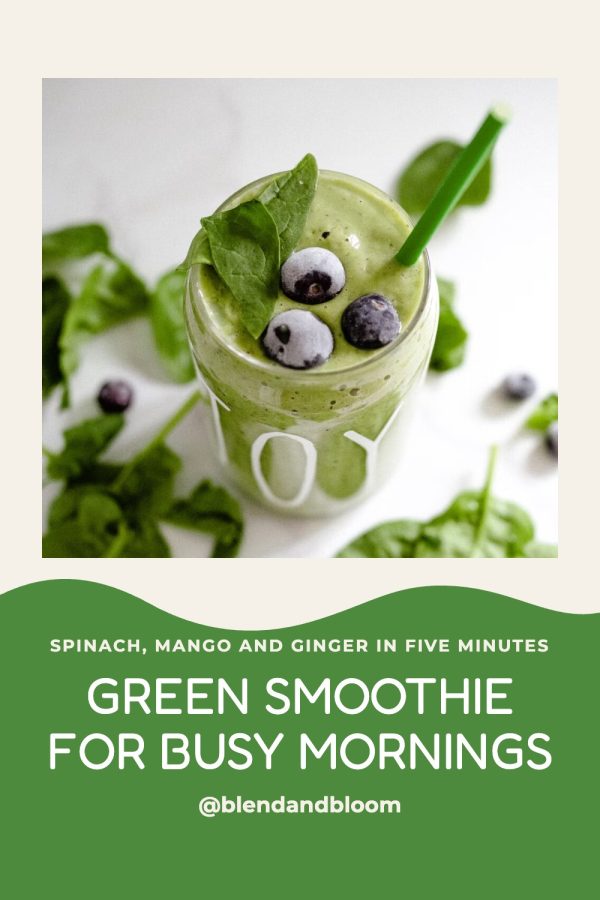 Framed Photo + Wave Canva Pinterest Templates example: a healthy recipe pin titled "Green Smoothie for Busy Mornings"