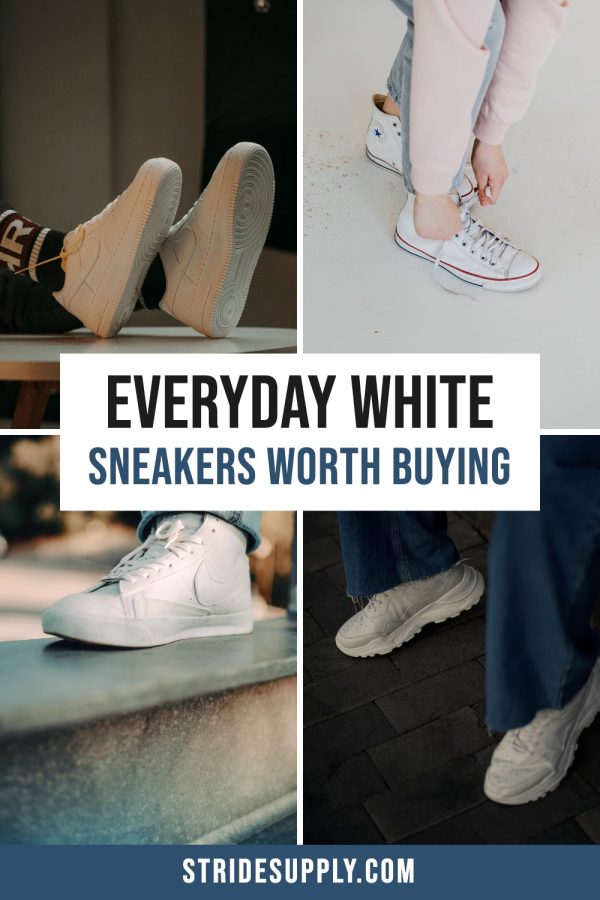Condensed Box + URL Bar Canva Pinterest Templates example: a product pin titled "Everyday White Sneakers Worth Buying"