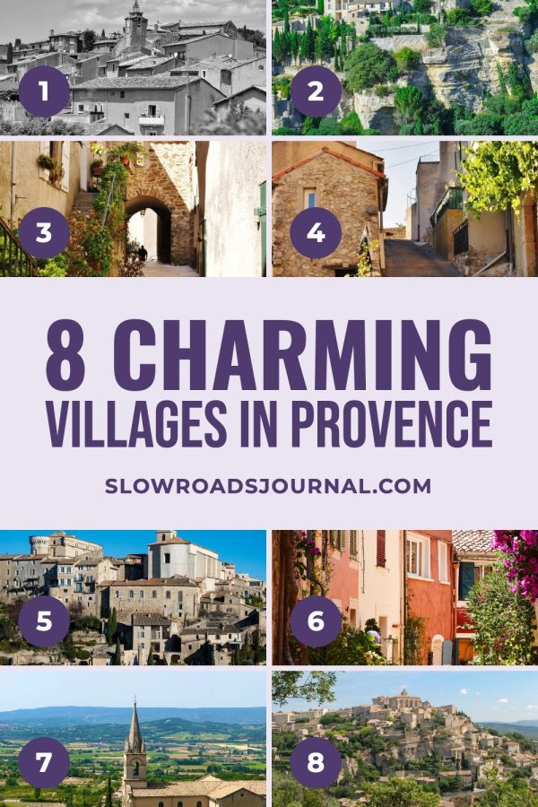 Numbered Photo Grid Canva Pinterest Templates example: a travel pin titled "8 Charming Villages in Provence"