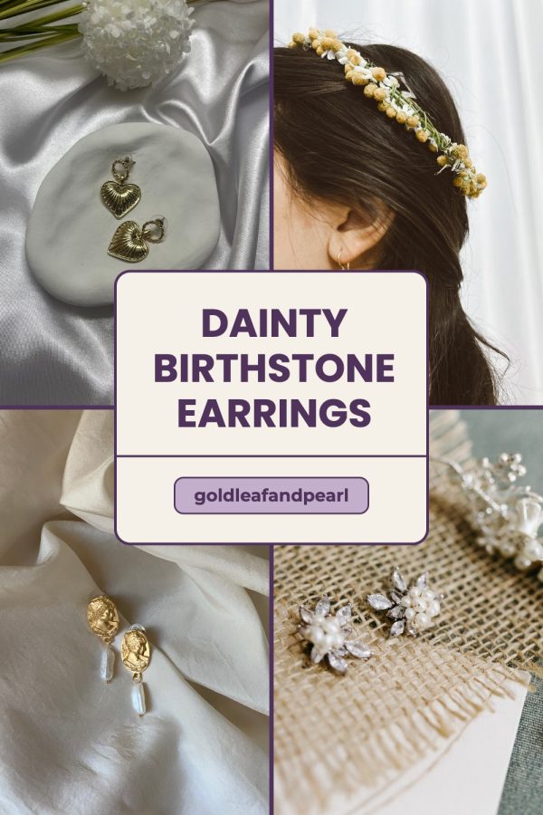 Framed Card + Pill Etsy Pinterest Templates example: a jewelry pin titled "Dainty Birthstone Earrings: A Gift She Will Wear Every Day"