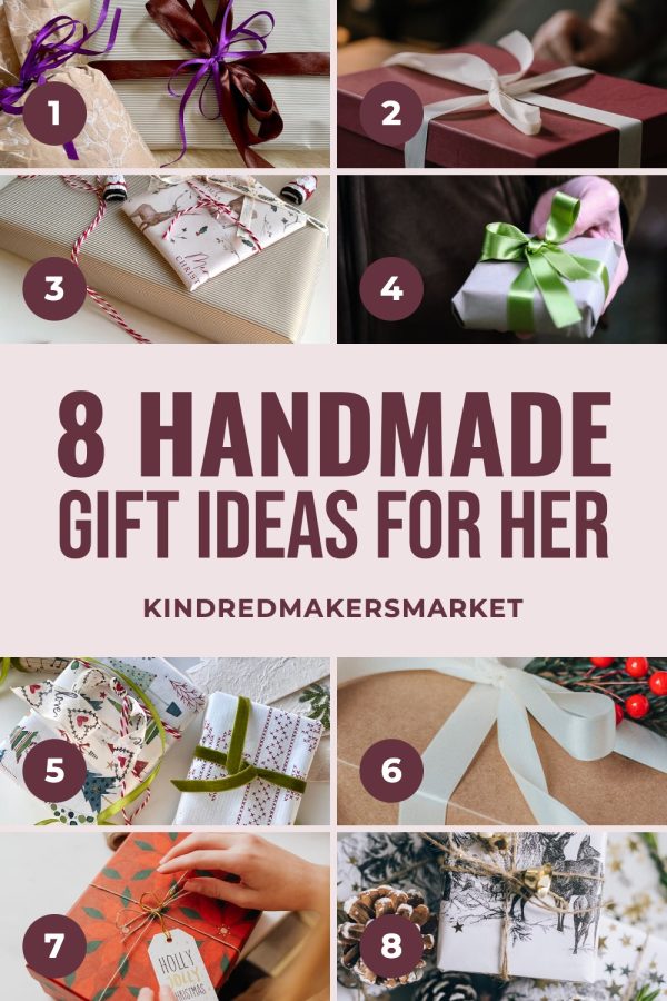 Numbered Photo Grid Etsy Pinterest Templates example: a gift guide pin titled "8 Handmade Gift Ideas for Her"