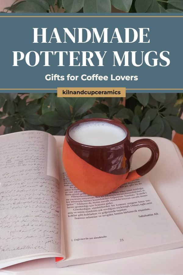 Ruled Top Band + Tab Etsy Pinterest Templates example: a ceramics pin titled "Handmade Pottery Mugs: Gifts for Coffee Lovers"