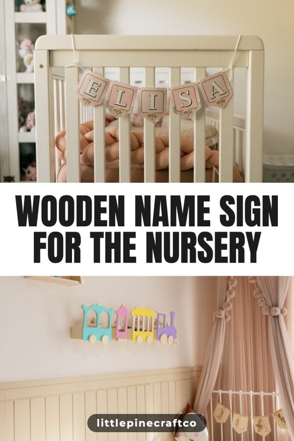 Sticker Script Band Etsy Pinterest Templates example: a nursery decor pin titled "Wooden Name Sign for the Nursery"