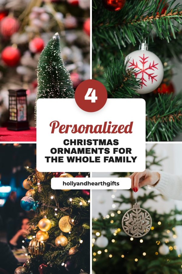Number Badge Card Etsy Pinterest Templates example: a holiday gifts pin titled "4 Personalized Christmas Ornaments for the Whole Family"