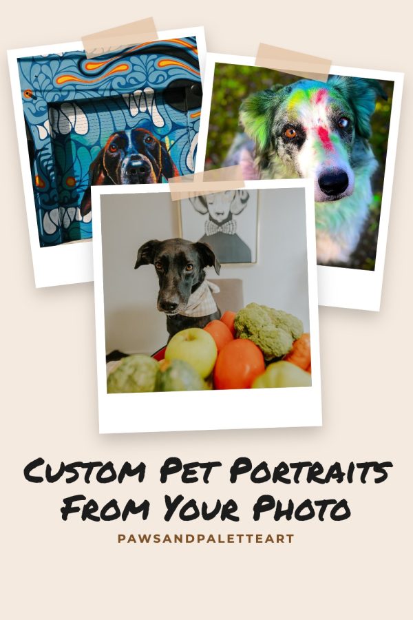 Polaroid Scrapbook Etsy Pinterest Templates example: a custom art pin titled "Custom Pet Portraits From Your Photo"