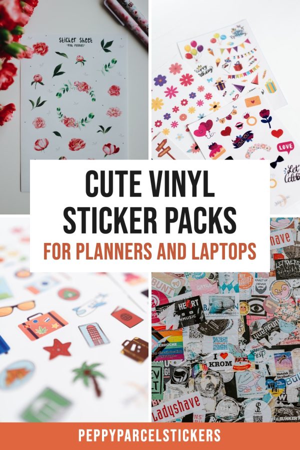 Condensed Box + URL Bar Etsy Pinterest Templates example: a stickers pin titled "Cute Vinyl Sticker Packs for Planners and Laptops"