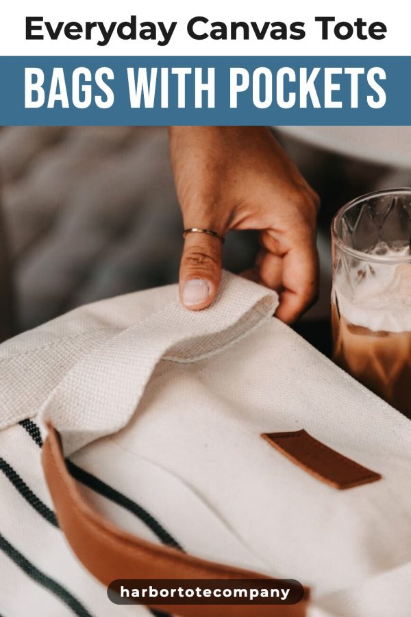 Top Strip Header Etsy Pinterest Templates example: a bags pin titled "Everyday Canvas Tote Bags With Pockets"