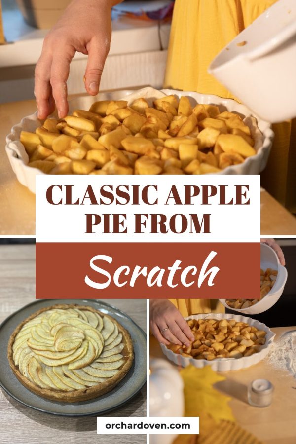 Strip Sandwich Pinterest Templates for Food Bloggers example: a baking pin titled "Classic Apple Pie From Scratch"