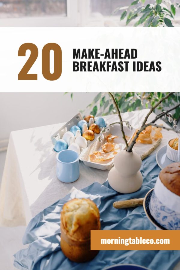 Big Number Header Pinterest Templates for Food Bloggers example: a recipe roundup pin titled "20 Make-Ahead Breakfast Ideas"