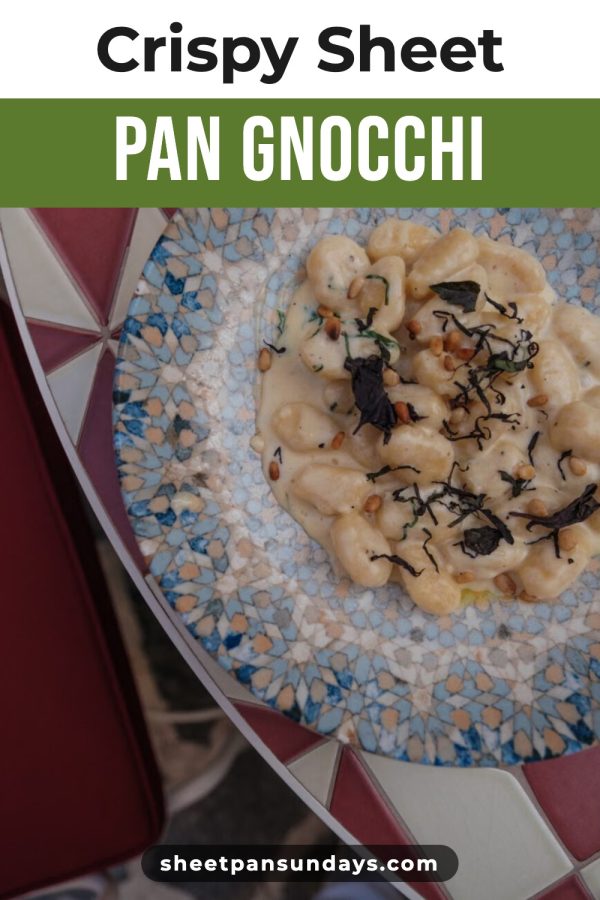 Top Strip Header Pinterest Templates for Food Bloggers example: a recipe pin titled "Crispy Sheet Pan Gnocchi"