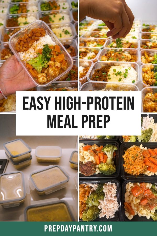 Condensed Box + URL Bar Pinterest Templates for Food Bloggers example: a meal prep pin titled "Easy High-Protein Meal Prep"