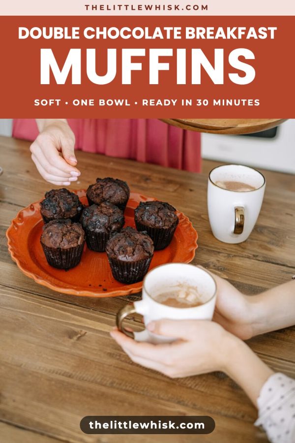 Bold Header Band Pinterest Templates for Food Bloggers example: a baking pin titled "Double Chocolate Breakfast Muffins"
