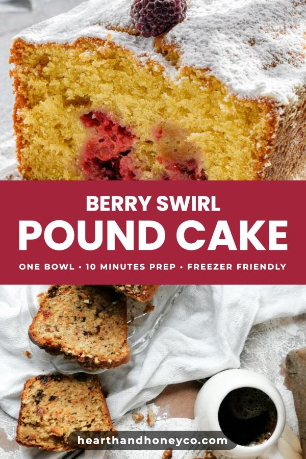 Bold Middle Band Pinterest Templates for Food Bloggers example: a baking pin titled "Berry Swirl Pound Cake"