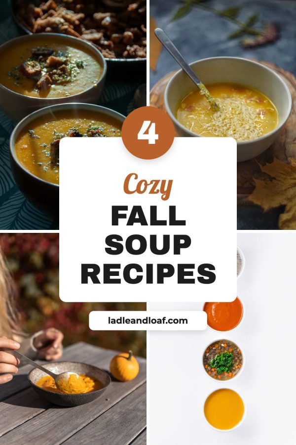 Number Badge Card Pinterest Templates for Food Bloggers example: a recipe roundup pin titled "4 Cozy Fall Soup Recipes"