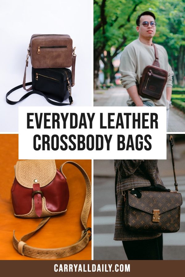 Condensed Box + URL Bar Free Pinterest Templates example: a accessories pin titled "Everyday Leather Crossbody Bags"