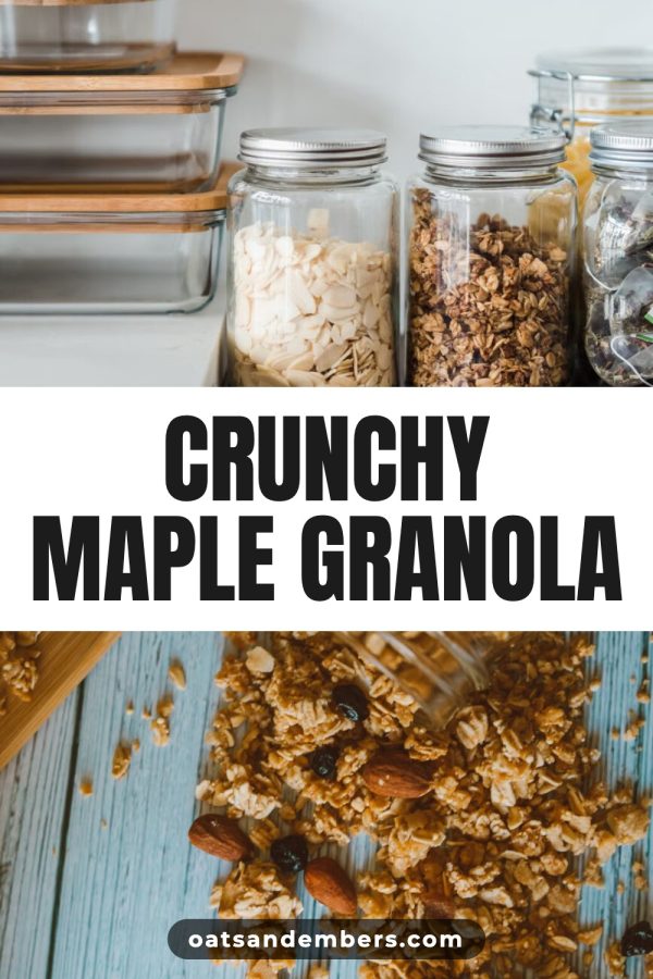 Sticker Script Band Free Pinterest Templates example: a breakfast recipe pin titled "Crunchy Maple Granola"