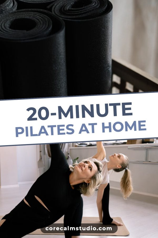 Tilted Band Free Pinterest Templates example: a fitness pin titled "20-Minute Pilates at Home"