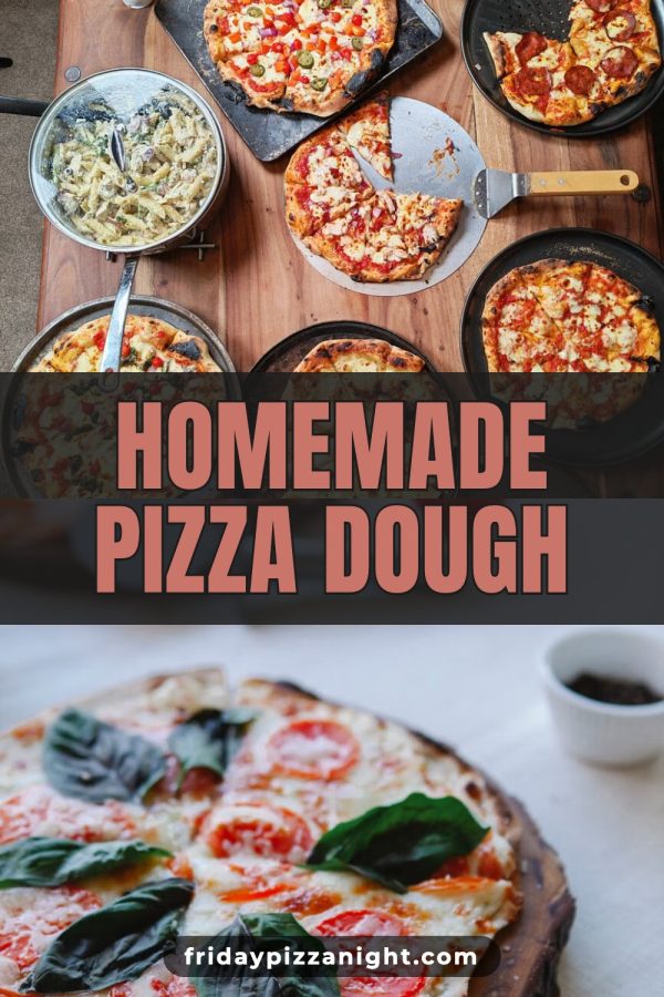 Dark Band + Outlined Caps Free Pinterest Templates example: a recipe pin titled "Homemade Pizza Dough"