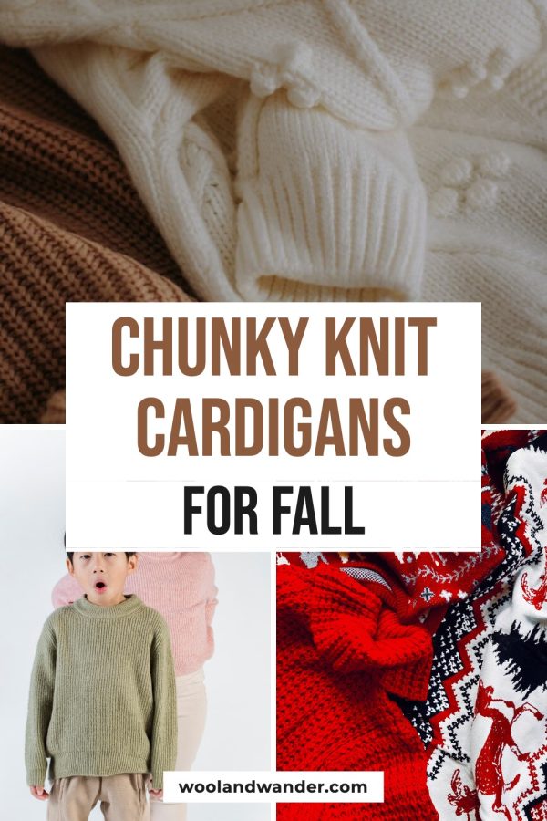 Strip Over Box Free Pinterest Templates example: a fashion pin titled "Chunky Knit Cardigans for Fall"