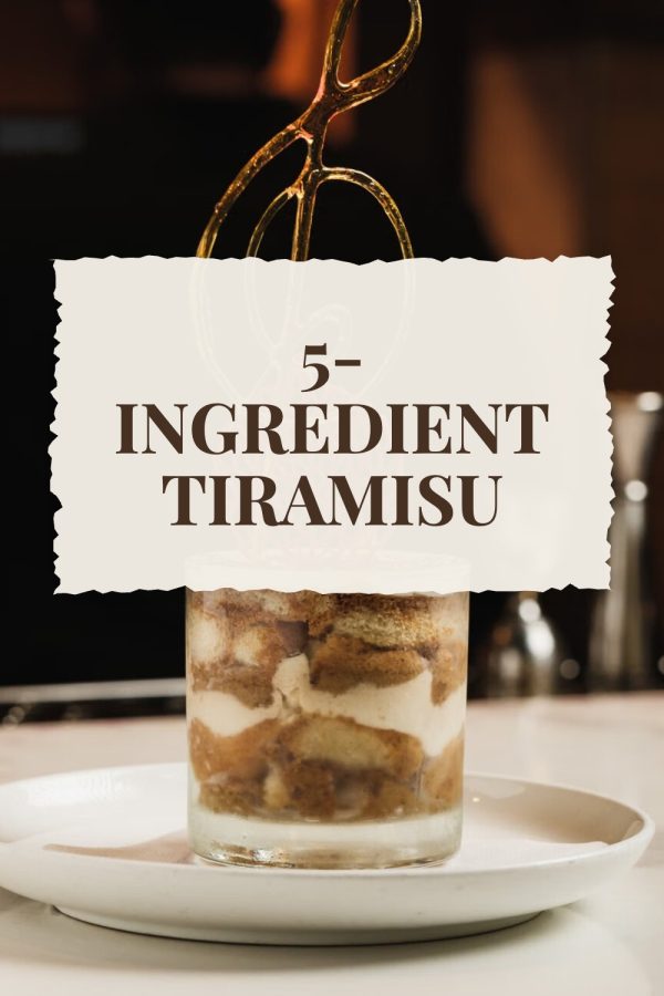 Torn Paper Badge Free Pinterest Templates example: a dessert pin titled "5-Ingredient Tiramisu"