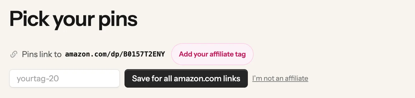 The affiliate tag box with a field for your tag and a Save for all amazon.com links button