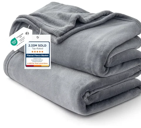 The plain product photo of a grey fleece blanket from its Amazon page