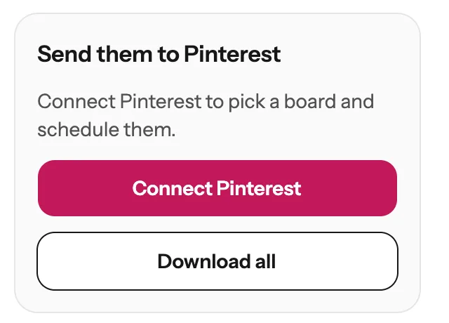 The Send them to Pinterest box with a Connect Pinterest button and a Download all button