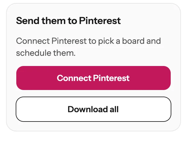 The Send them to Pinterest box with a Connect Pinterest button and a Download all button