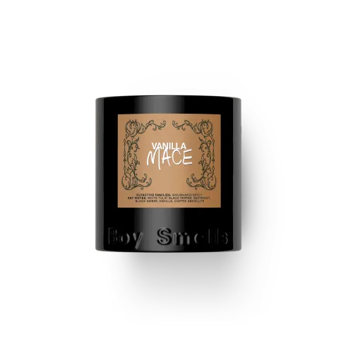 The plain product photo of the Vanilla Mace candle from its shop page