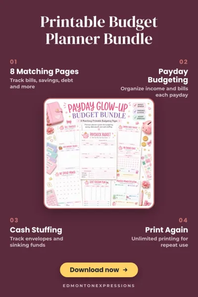 Pinterest pin for a budget planner printable, Sales: Feature pin