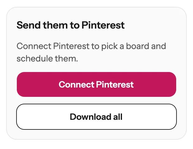 The Send them to Pinterest box with a Connect Pinterest button and a Download all button
