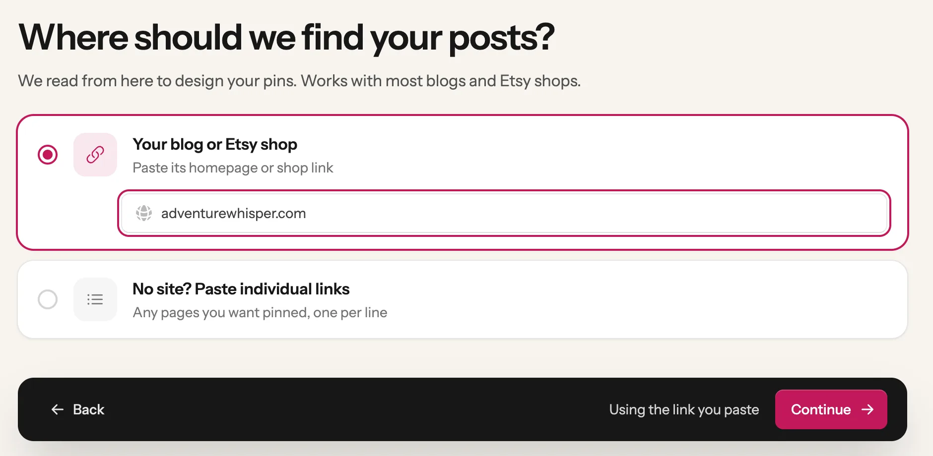 Where should we find your posts? with adventurewhisper.com typed in the box