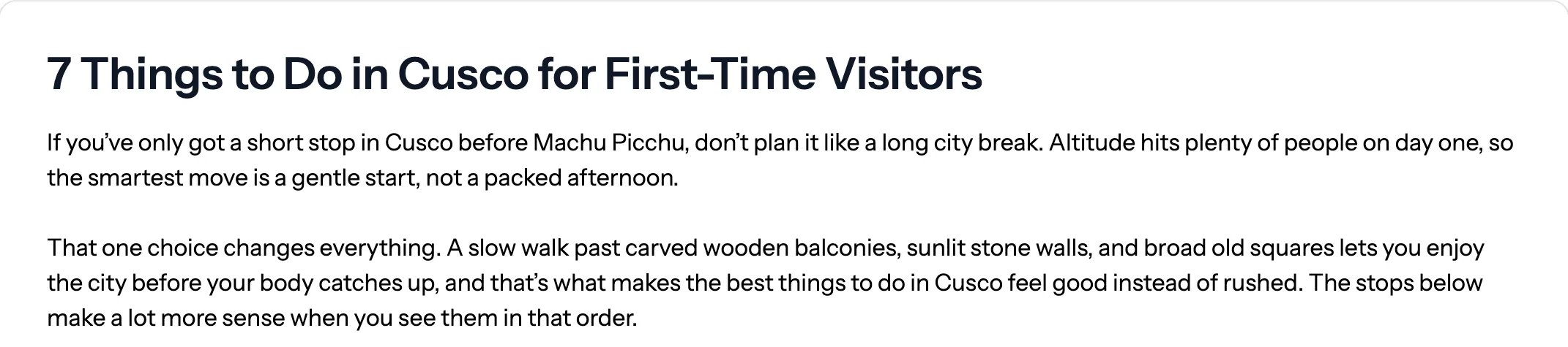 The start of the finished post: 7 Things to Do in Cusco for First-Time Visitors