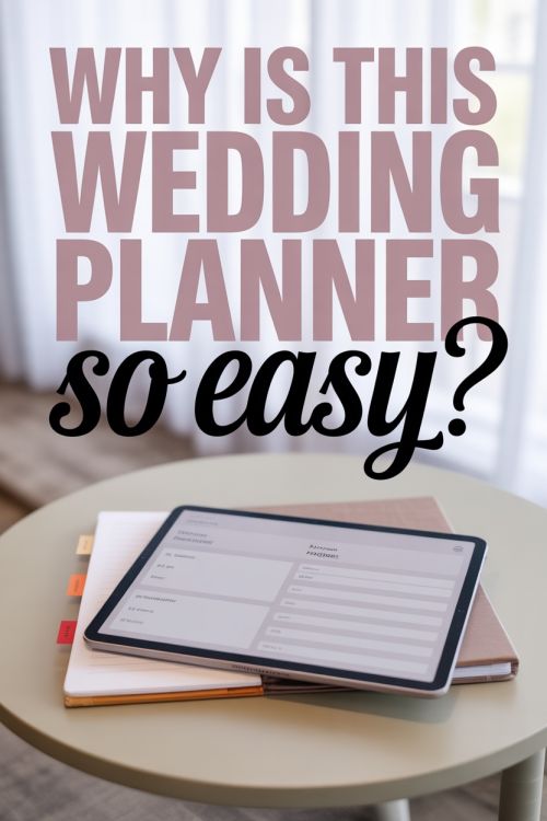 AI-designed Pinterest pin for a Notion wedding planner, asking why this wedding planner is so easy