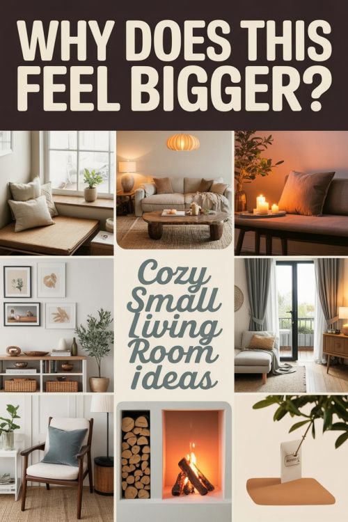 Pinterest pin generated from a blog post, asking why a small living room feels bigger