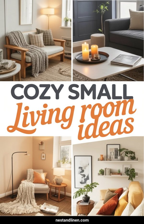 AI Pinterest pin example: Cozy Small Living Room Ideas