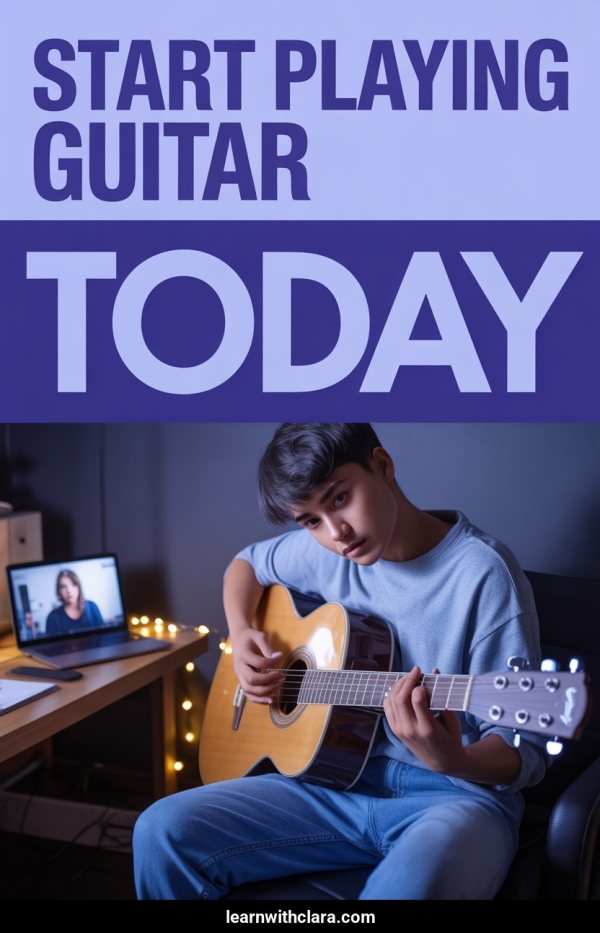 AI Pinterest pin example: Start Playing Guitar Today