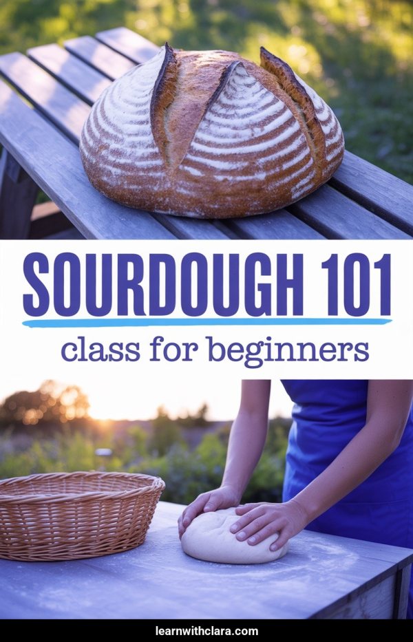 AI Pinterest pin example: Sourdough 101 Class For Beginners