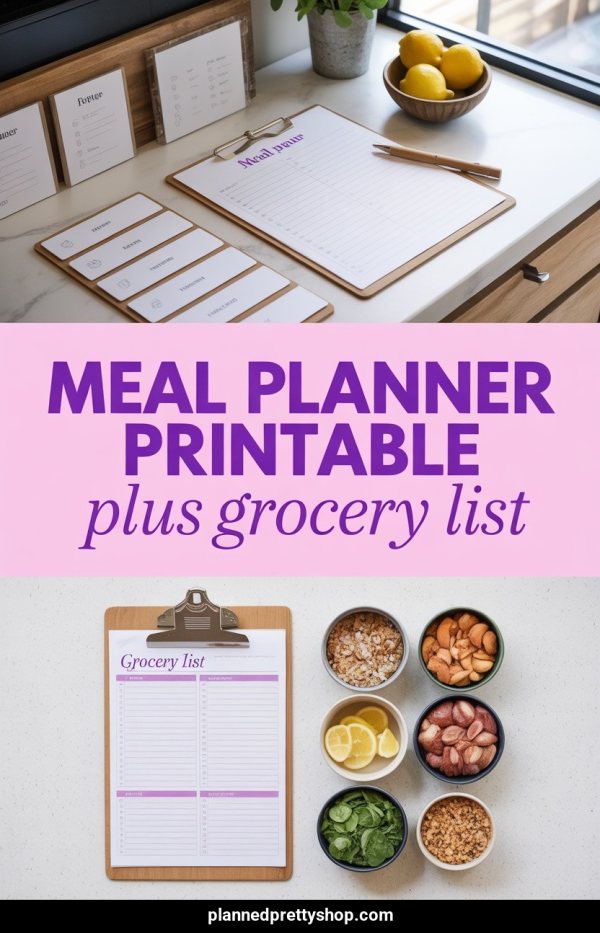 AI Pinterest pin example: Meal Planner Printable Plus Grocery List