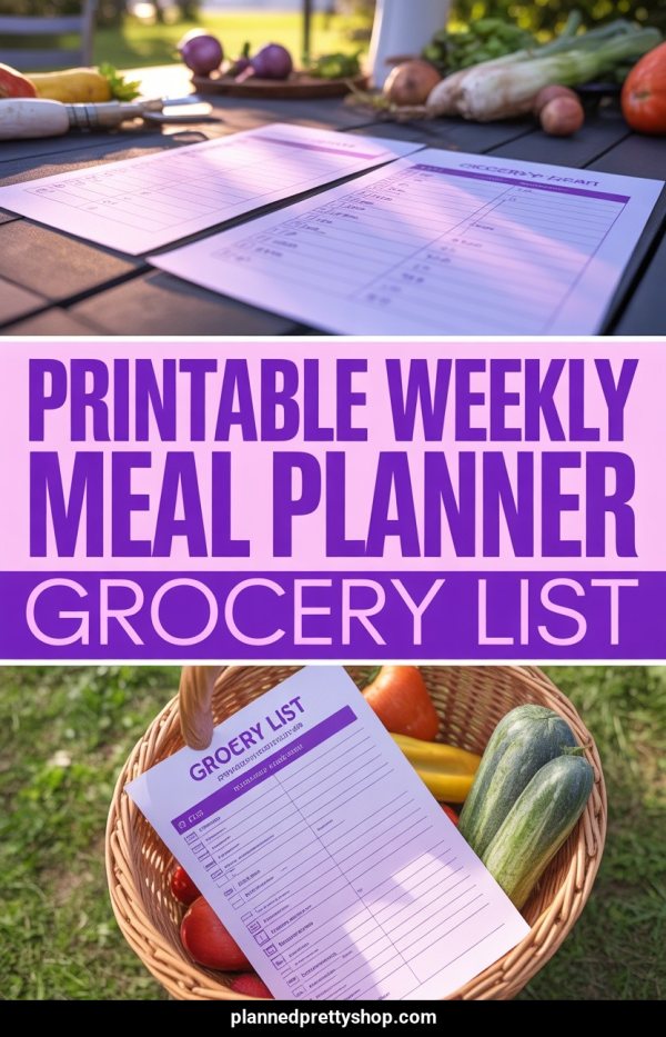 AI Pinterest pin example: Printable Weekly Meal Planner Grocery List